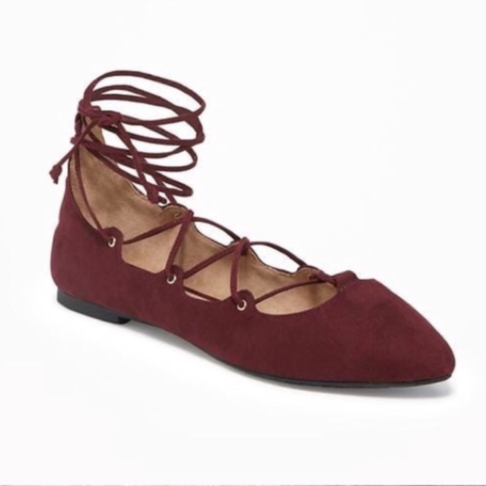 OldNavy Oxblood/burgundy Suede Laceup Ghille Flats
